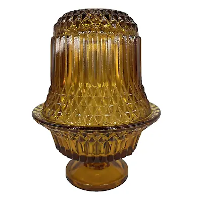 Buy Indiana Glass AMBER Diamond Point FAIRY LAMP 2 Piece Candle Tea Light Vintage(A) • 18.94£