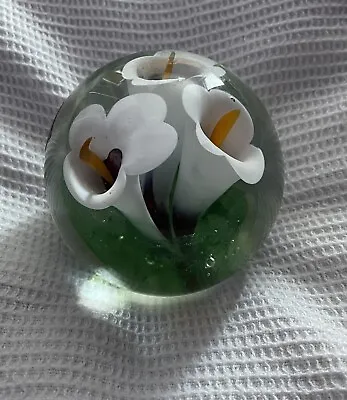 Buy Beautiful Cala Lily Signed Langham Glass Paperweight • 20£