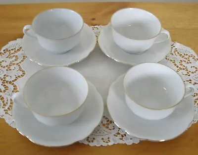 Buy Vintage Bavaria Zeh Schevzer White Gold Rim Teacups & Saucers Germany ~Set Of 4~ • 10.57£