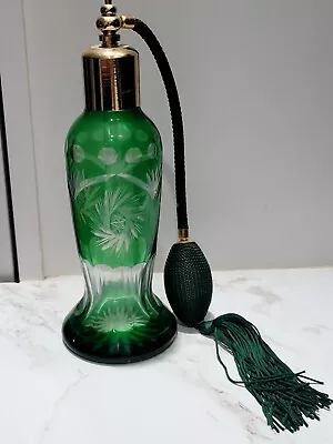 Buy Vintage Czech Bohemian Art Glass Perfume Bottle Emerald Green Empty Excellent  • 120.64£