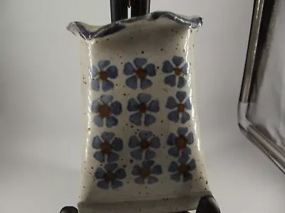 Buy Hand Made Pottery Wall Pocket Off White Blue Flowers **as Is*** Signed • 8.64£