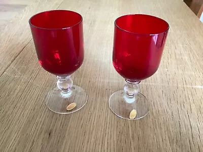 Buy Pair Red Czech Fortified Wine Glasses 60ml • 10£