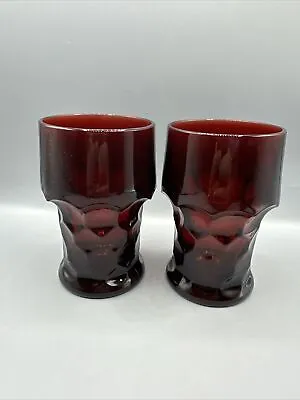 Buy Vintage Ruby Red Water Tumbler Glass Anchor Hocking Honeycomb 5.5  MCM Set/2 • 16.40£