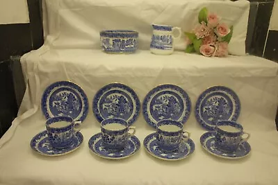 Buy 111217 Vintage Blue & White Bone China Willow Fluted Tea Set C1920's VGC • 20£