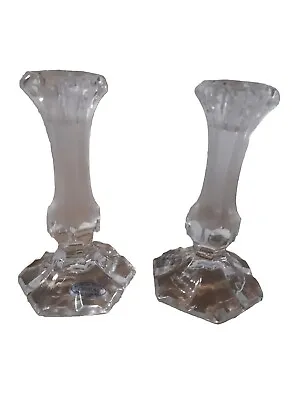 Buy Vintage Hand Cut 24% Crystal Candlestick Holders Pair Frosted • 12£