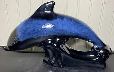 Buy VTG Blue Mountain Pottery Blue Glaze Dolphin Fish Figurine 12” Excellent • 22.76£