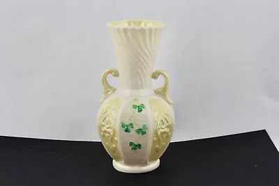 Buy Belleek Pottery Shamrock 6” Panel Vase - Mint • 38£