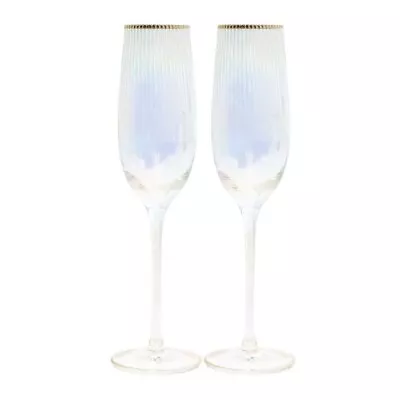 Buy Lesser & Pavey Set Of 2 Champagne Ribbed Iridescent Flutes Elegant Glassware • 21.99£