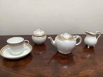Buy Antique C1860  Porcelain Tea Set  Entwined Handle Teapot White Gold Minton Spode • 19.99£
