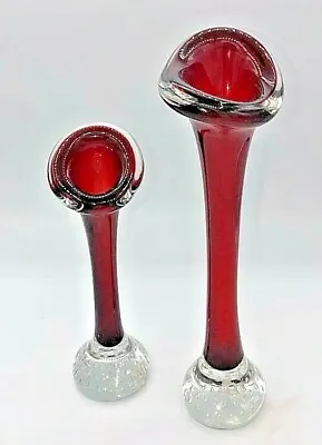 Buy ✅Pair Of Red Vintage Aseda Glass Scandinavian Bullicante 'Bone' Vases C1960s✅ • 16.99£