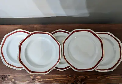 Buy Vintage Booths Silicon China England Red Band 5 1/2  Bread/Dessert  Set Of 5 • 25.89£