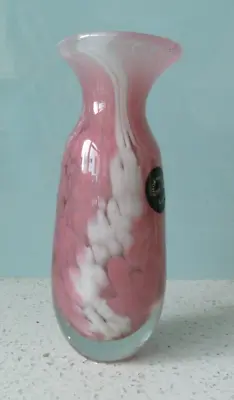 Buy Phoenician Malta Glass Vase Pink White Mottle 14cm Good Cond. Labelled Signed • 9.99£