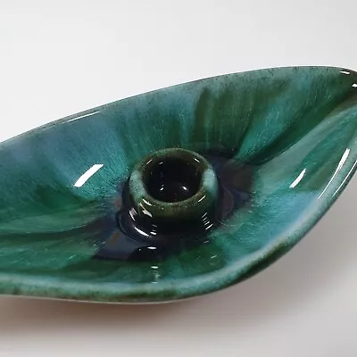 Buy Blue Mountain Pottery Candle Holder Green Drip Glaze 7  Long • 14£