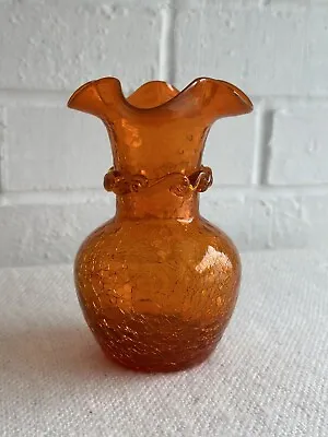 Buy Hand Blown Vintage  Orange Crackle Glass  Vase Ruffle And Swirl Decoration 5  • 24.09£