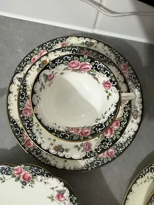Buy Vintage / Antique Aynsley China Trio Tea Cup Saucer Plate A 2929 Black Roses • 100£