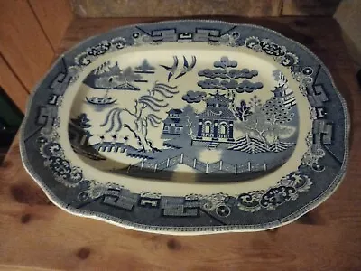 Buy Blue & White Willow Pattern Meat Platter 43cm X 35cm Maker Unknown Not Marked. • 9.99£