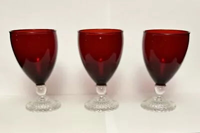 Buy Set Of 3 Vtg Anchor Hocking Royal Ruby Red Bubble Foot Glass Goblets  5-1/2” • 17.95£