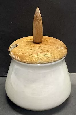 Buy Vintage Ceramic Condiment Jam Jelly Jar With Wood Lid Lots Of Crazing 4.5  Tall • 17.36£