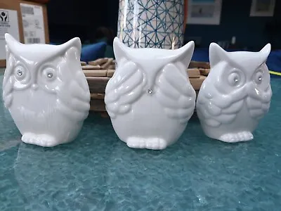 Buy White Ceramic Owl Ornaments X 3 • 3£
