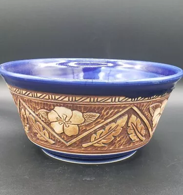 Buy Vintage Foxlo California Studio Pottery Art Bowl Hibiscus Design,Blue EUC 9x4.5  • 122.84£