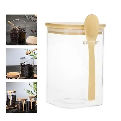 Buy Glass Storage Jar With Bamboo Lid And Serving Spoon Spice Storage Container • 16.88£