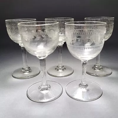 Buy 6x Antique Edwardian Late Victorian Etched Glass Greek Key Sherry Glasses  4  • 21.90£