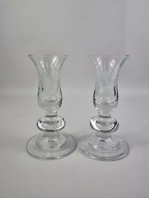 Buy VINTAGE -2 DUISKE Harry O'Shea Design GRAPEVINE CUT GLASS CANDLE HOLDERS - 5.5in • 12.90£