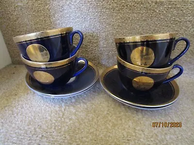 Buy Lomonosov USSR - Set Of 4 Moscow Cups And Saucers In Cobalt Blue And Gold • 38£