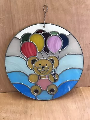 Buy Fab Large Round Stained Glass Window Hanger / Bear With Balloons • 40£