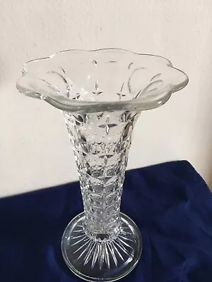 Buy Vintage Heavy Pressed Clear Glass Trumpet Vase Wavy Edge 10  • 14£