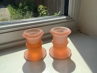 Buy Vintage Pair Of Small Pink Frosted Glass Candlesticks • 0.99£