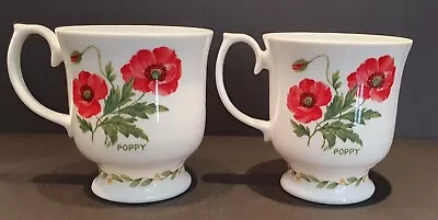 Buy Lovely Pair Of Roy Kirkham English Fine Bone Mugs X 2 Herbs N' Spices - Poppy • 18.95£
