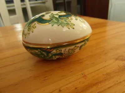 Buy Vintage Masons Green Chartreuse China Egg Shaped Trinket Box • 10£
