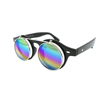Buy Sunglasses Flip Up Circle Steampunk Goggles Glasses Round Retro Vintage Cyber • 2.49£