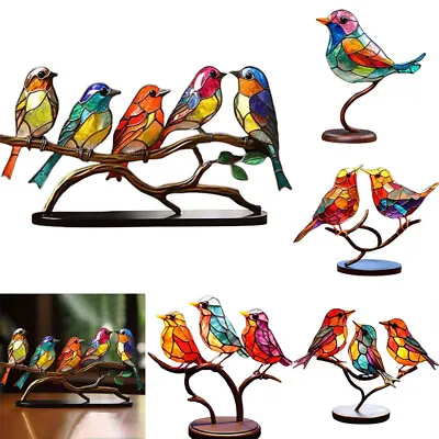 Buy Stained Glass Birds On Branch Desktop Ornaments Vivid Metal Craft Desktop Decor • 10.79£