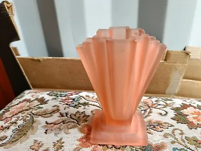 Buy Art Deco Frosted Pink Glass Vase • 30£