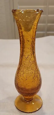 Buy Vintage Crackled Amber Glass Bud Vase With Ruffled Top Approx 7 X 2.5 Inches • 19.04£