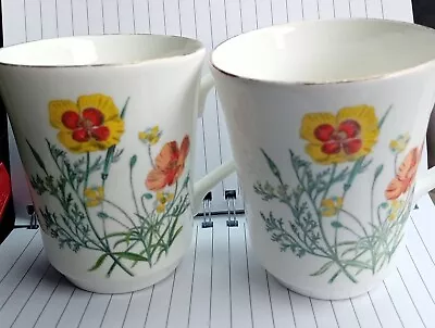 Buy Pair Vintage Fine Bone Floral China Mug Jason Pattern Poppies Made In England • 12£