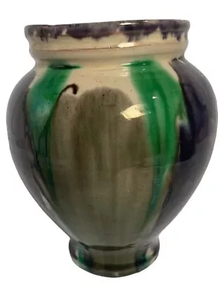Buy Studio Pottery Vase Mexico Purple Green Gray Drip Glaze Signed 5.5 Inches • 14.29£