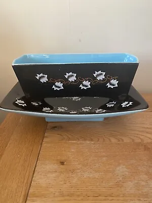 Buy Vintage Eastgate Pottery Footed Tray Plate Planter Black Floral Leaves Hornsea • 34£