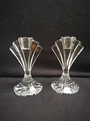 Buy Vintage Signed Art Deco Crystal Glass Candlesticks  • 15.99£