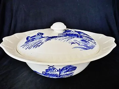Buy Staffordshire Pottery Vintage Blue & White Covered Serving Bowl • 6.99£