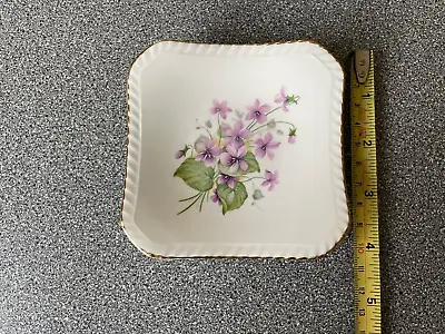 Buy Vintage - Royal Adderley - Bone China Square Dish - Purple Flowers. Gold Edging. • 25£