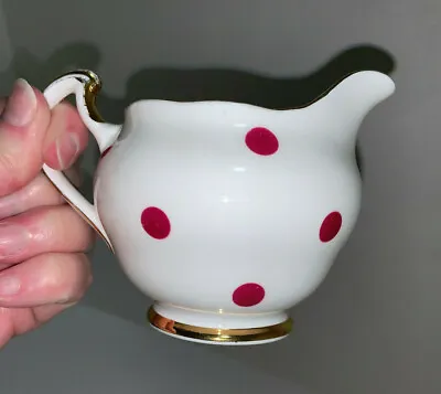 Buy Vintage ROYAL VALE BONE CHINA White Creamer Trimmed In Gold W/ Red Polka Dots • 37.08£