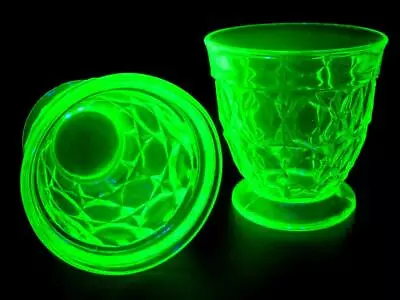 Buy 2 Vintage Art Deco Sowerby Oxford Uranium Green Glass Tumbler Drinking Glasses • 22.99£