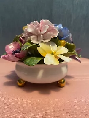 Buy Crown Fine Bone China Staffordshire Flower Bouquet On Three Legged Pot • 45.49£