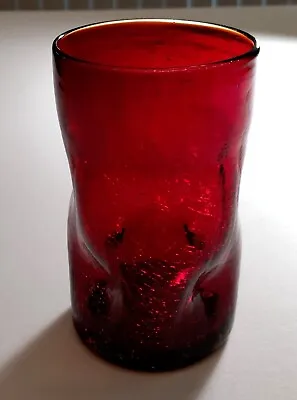 Buy Vintage Pilgrim Crackle Glass Ruby Red Dimpled Tumbler 5” • 19.17£