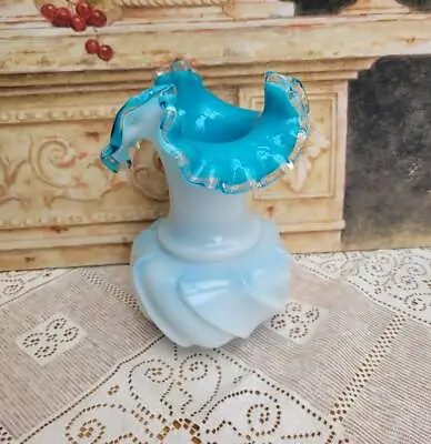 Buy Fenton Blue Glass Crested Wave Vase Frilled Jamestown C1950s 7  • 45£