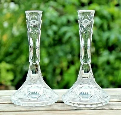 Buy Pair Of Vintage Crystal Glass Candlesticks British A Layered Art Nouveau Design • 55£