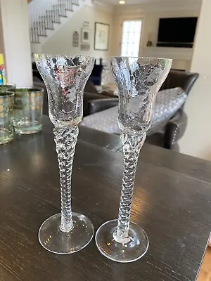 Buy Pair Of Crackle Glass Cordial Glasses Or Candleholders With Spiral Stems • 45.07£
